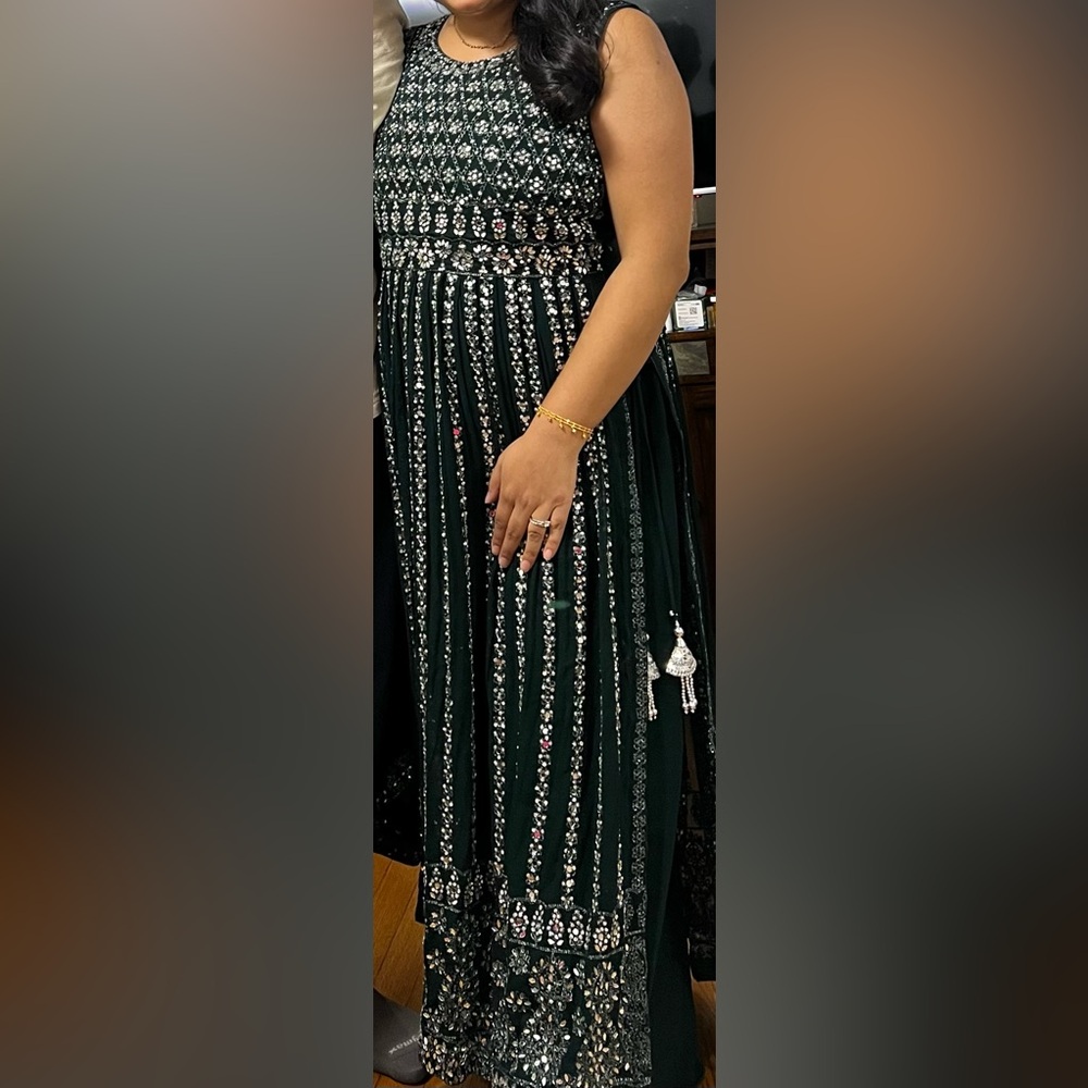 Green anarkali mirror work suit